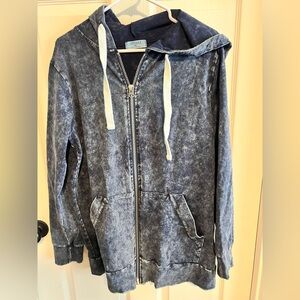 Blue Denim-Style Zip-Up Hoodie Full Zip Size XL 95% cotton 5% Spandex